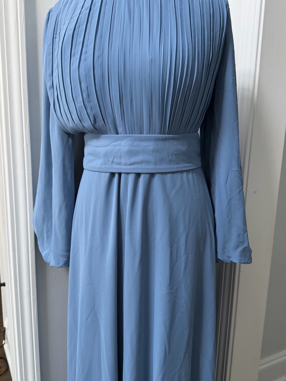 Annah Hariri Pleated Blue Long-Sleeve Maxi Dress Abaya